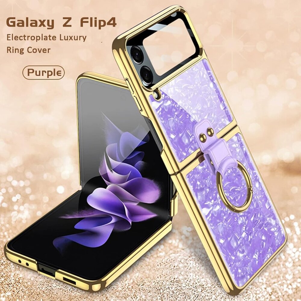 Samsung Galaxy Z Flip4 Electroplated Luxury Ring Cover Purple With Key Chain - Picture 3 of 4